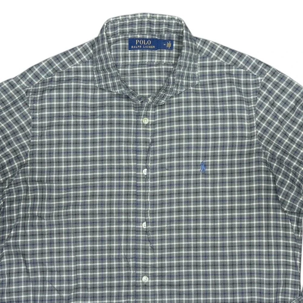 Polo Ralph Lauren Long Sleeve Button Up Cotton Men's Med Green‎ Plaid Blue Pony